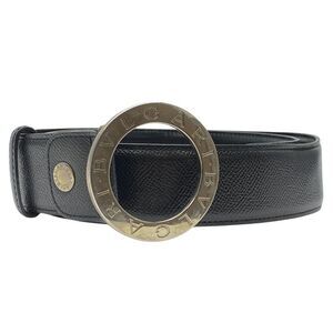 Bvlgari Belt Round Logo Buckle Leather Black Silver Hardware 20230 Bvlgari [105